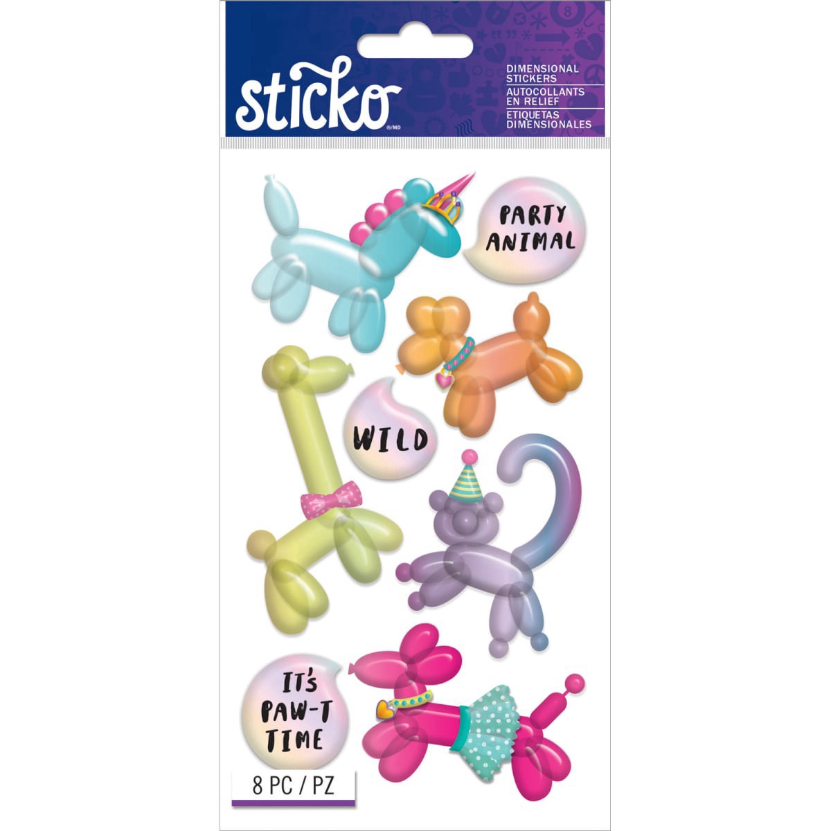 slide 1 of 1, Sticko Balloon Animal Stickers 8601700, 8 in