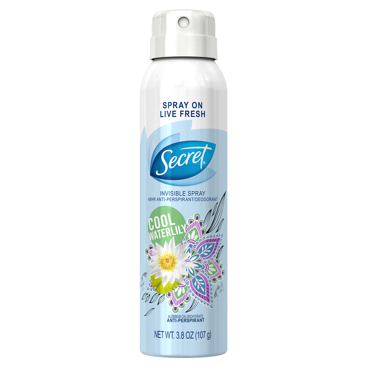 slide 2 of 4, Secret Cool Waterlily Invisible Spray Antiperspirant and Deodorant, 3.8 oz