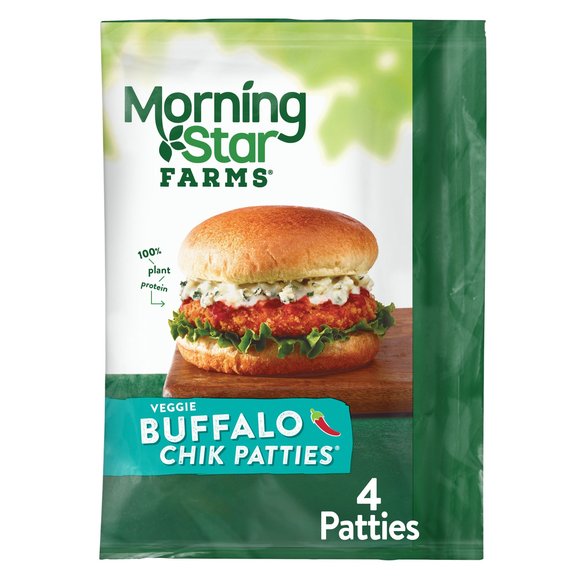 slide 1 of 1, MorningStar Farms Meatless Chicken Patties, Plant Based Protein Vegan Meat, Buffalo, 10 oz