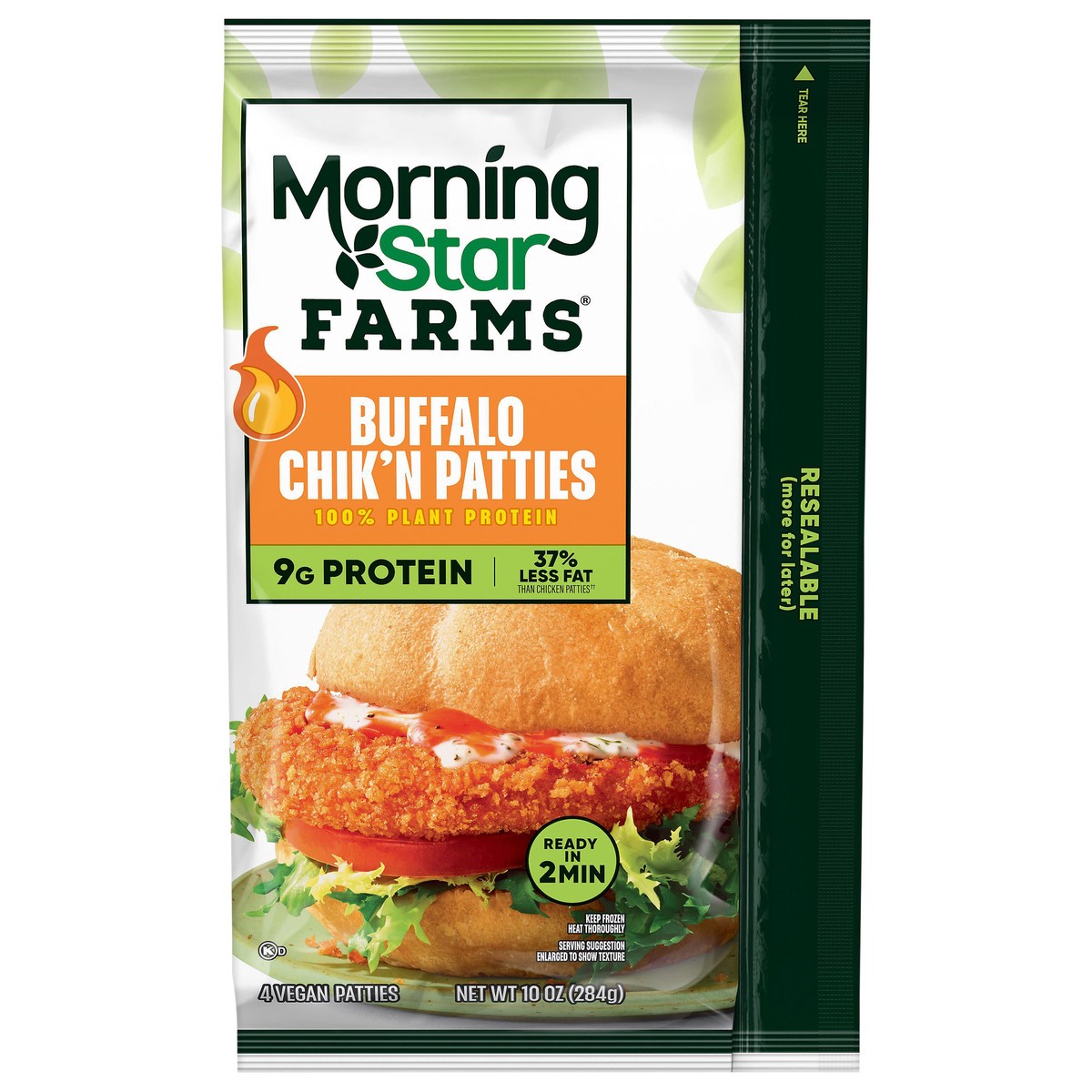 slide 1 of 5, MorningStar Farms Plant Based Chik'n Patties, Vegan Meat, Buffalo, 4 Count, 4 ct; 10 oz