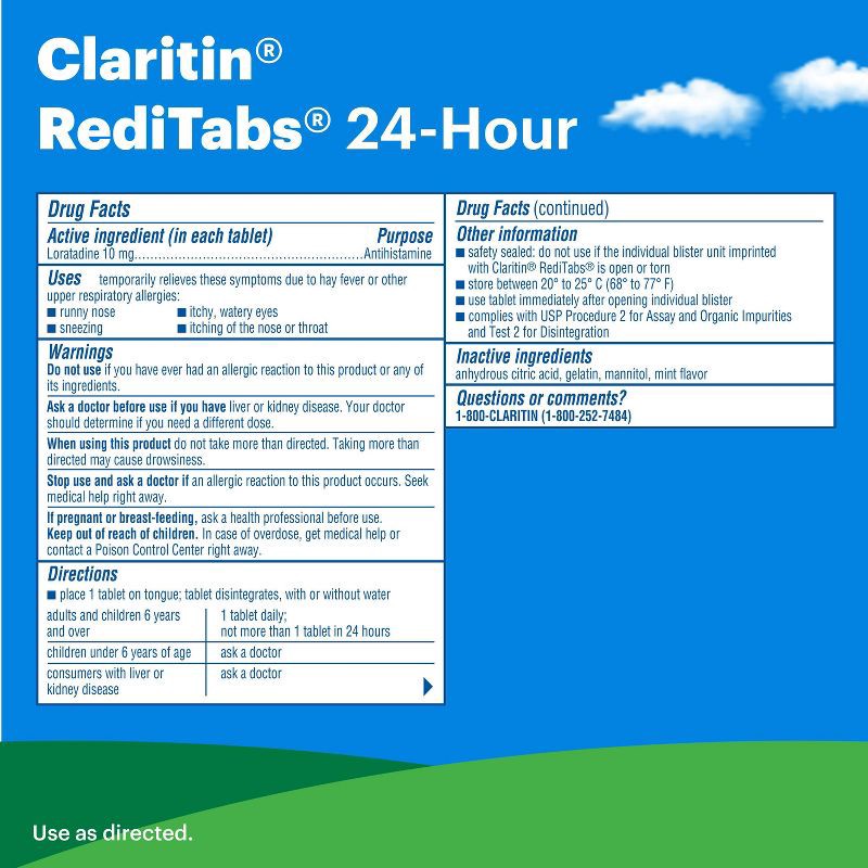 slide 7 of 8, Claritin Allergy Relief 24 Hour Non-Drowsy Loratadine RediTab Dissolving Tablets - 30ct, 30 ct