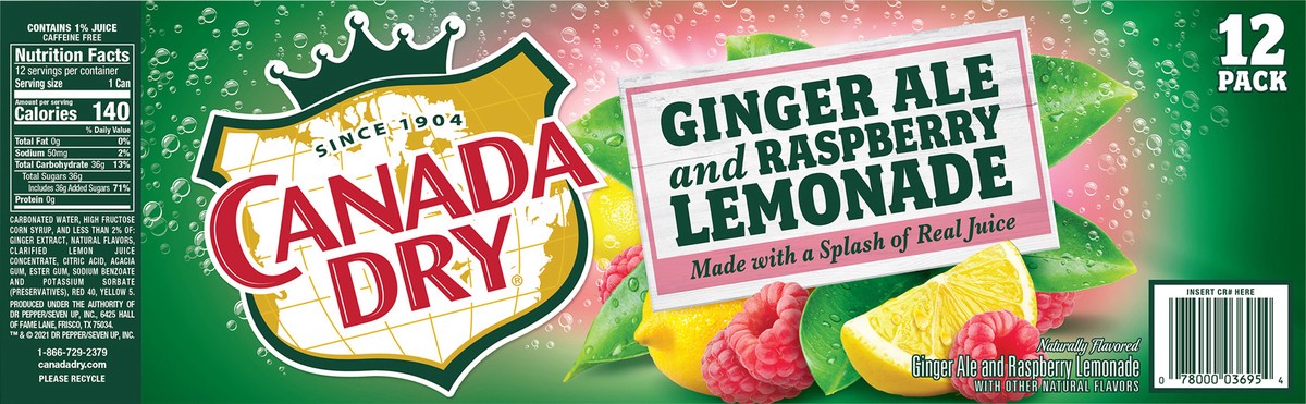 slide 2 of 7, Canada Dry Gingerale And Raspberry Lemonade - 12 ct; 12 fl oz, 12 ct; 12 fl oz