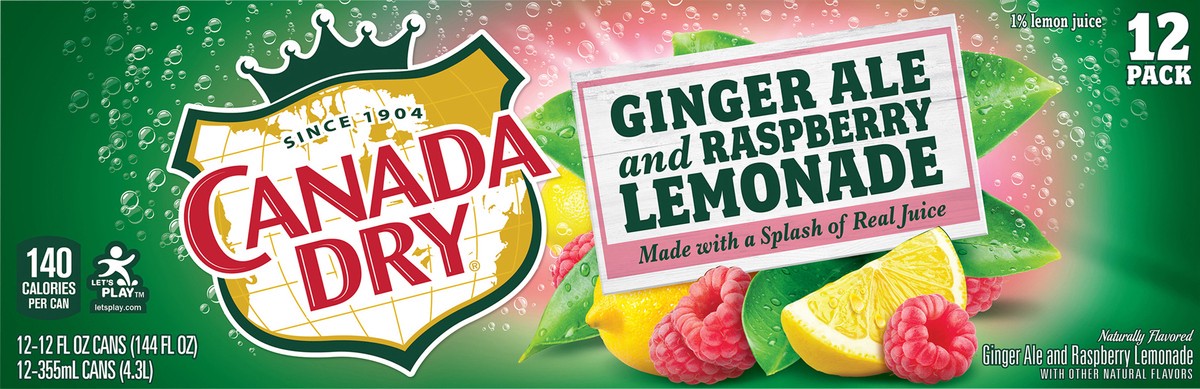 slide 5 of 7, Canada Dry Gingerale And Raspberry Lemonade - 12 ct; 12 fl oz, 12 ct; 12 fl oz