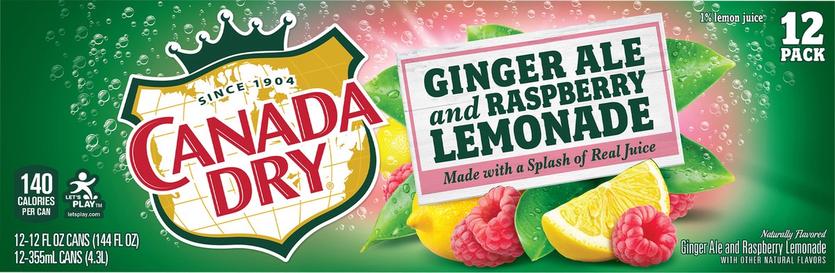 slide 4 of 7, Canada Dry Gingerale And Raspberry Lemonade - 12 ct; 12 fl oz, 12 ct; 12 fl oz