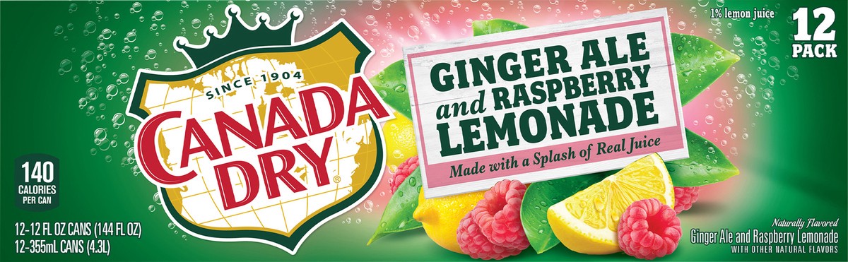 slide 3 of 7, Canada Dry Gingerale And Raspberry Lemonade - 12 ct; 12 fl oz, 12 ct; 12 fl oz