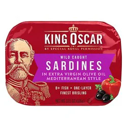 King Oscar Sardines Mediterranean Style Single Layer Omega-3 - 3.75 Oz