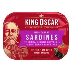 King Oscar Sardines Mediterranean Style Single Layer Omega-3 - 3.75 Oz