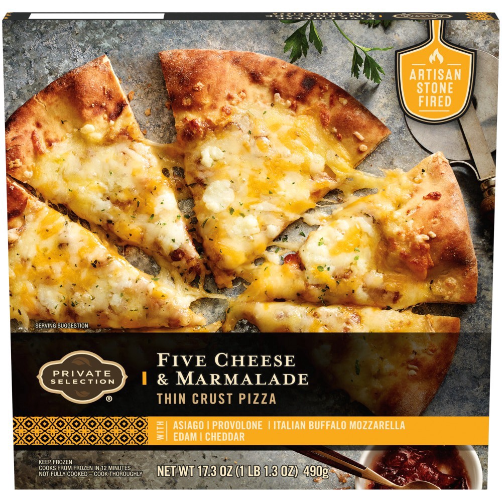 slide 1 of 6, Private Selection Five Cheese & Marmalade Thin Crust Pizza, 17.3 oz