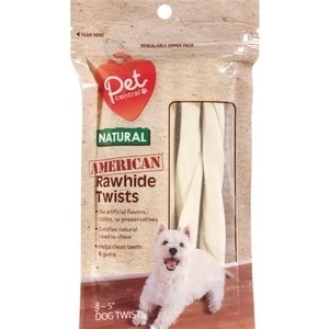 slide 1 of 1, Pet Central Pet Central Natural American Rawhide Twists, 8 ct