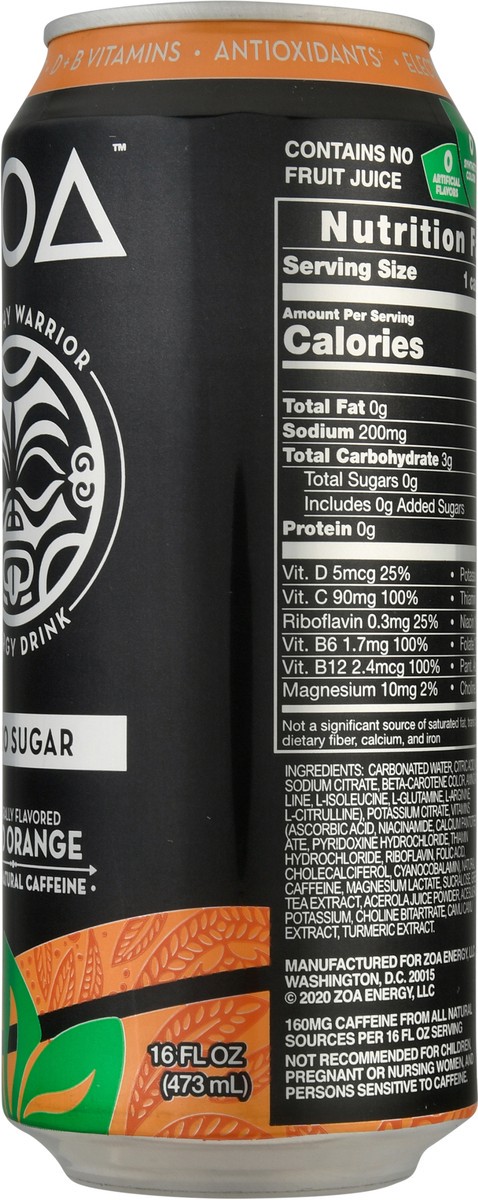 slide 3 of 13, ZOA Zero Sugar Wild Orange Energy Drink 16 fl oz, 16 oz