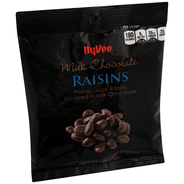 slide 1 of 1, Hy-vee Milk Chocolate Raisins, 5 oz