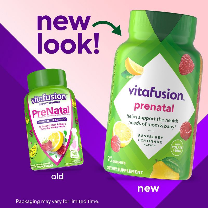 slide 3 of 10, Vitafusion PreNatal Multivitamin Dietary Supplement Gummies - Lemon & Raspberry Lemonade - 90ct, 90 ct