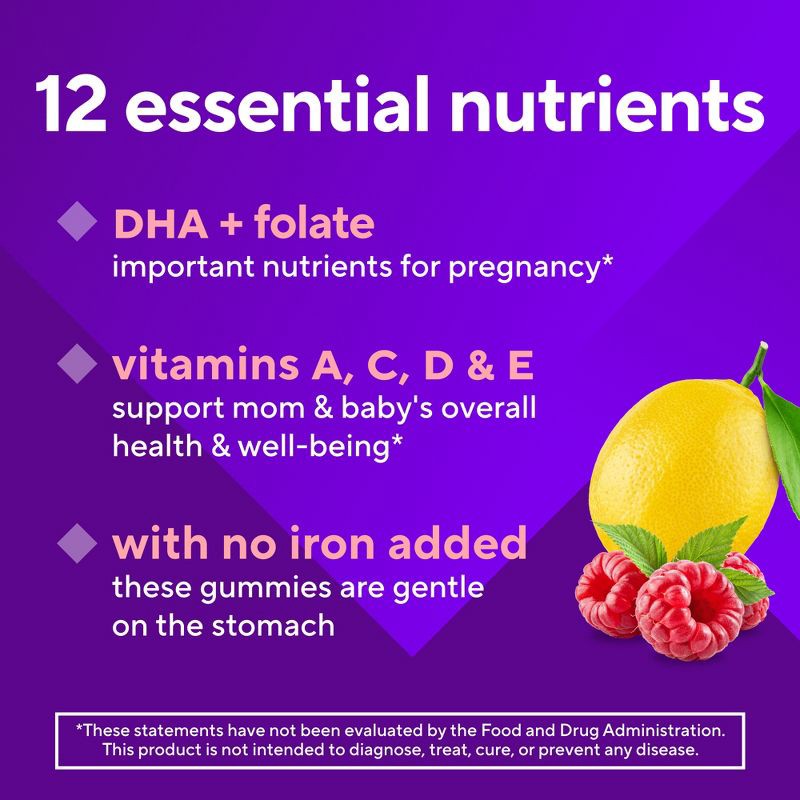 slide 6 of 13, Vitafusion PreNatal Multivitamin Dietary Supplement Gummies - Lemon & Raspberry Lemonade - 90ct, 90 ct