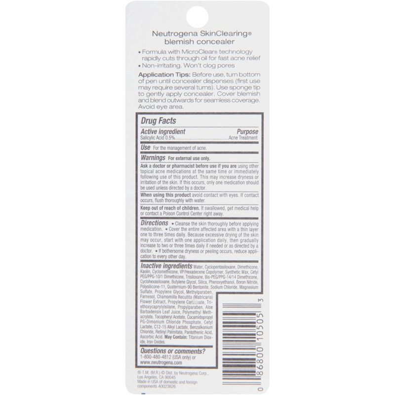 slide 2 of 5, Neutrogena SkinClearing Blemish Concealer Face Makeup with Salicylic Acid to Help Cover, Treat & Prevent Breakouts - 05 Fair -0.05oz, 0.05 oz