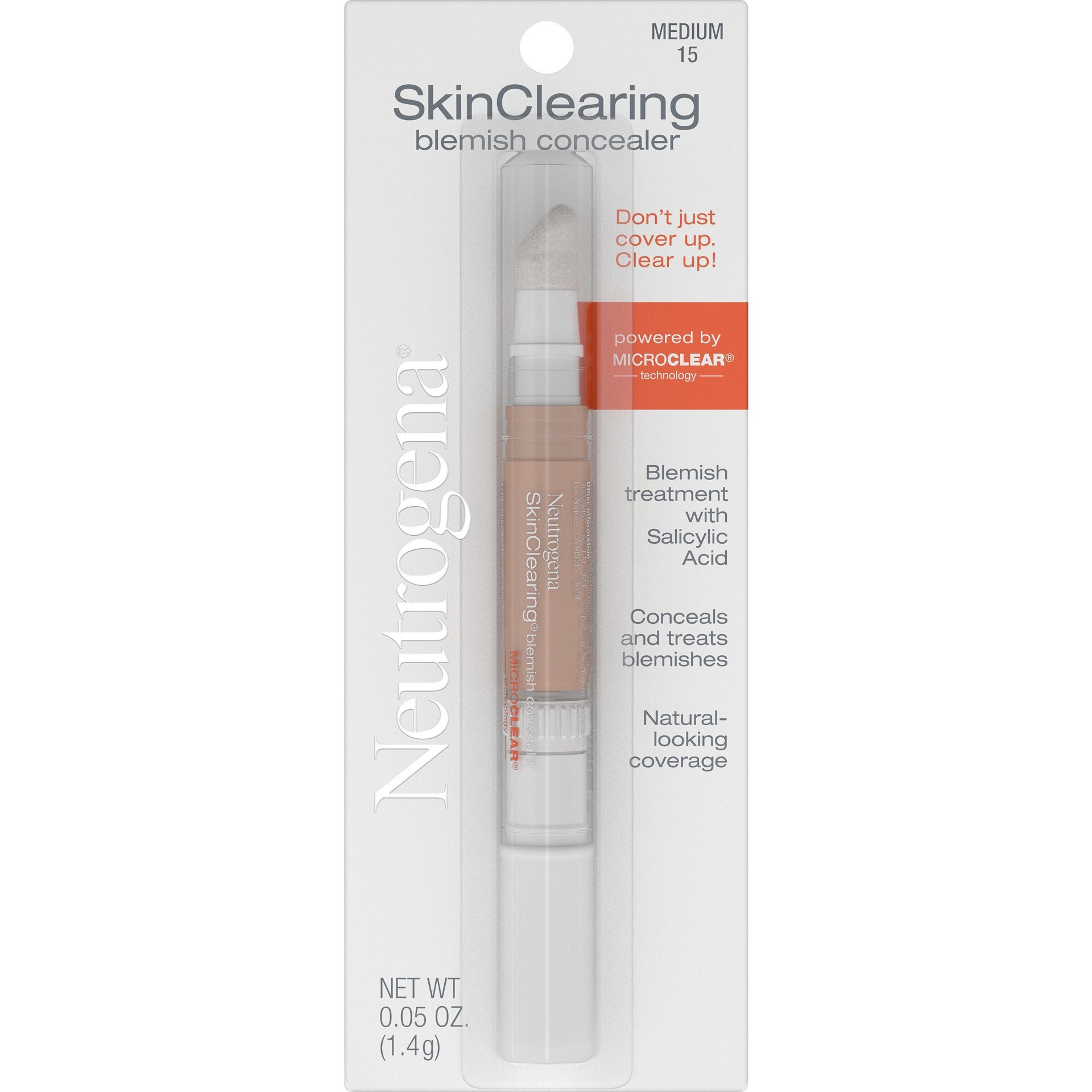 slide 1 of 10, Neutrogena Skin Clearing Blemish Concealer with Salicylic Acid - 15 Medium, 0.05 oz