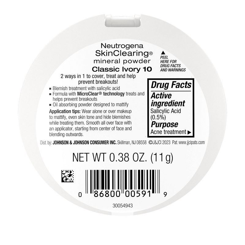 slide 8 of 9, Neutrogena Skin Clearing Pressed Powder - 10 Classic Ivory - 0.38oz, 0.38 oz