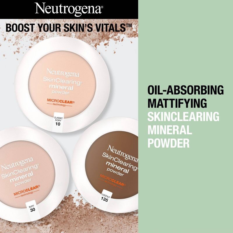 slide 3 of 9, Neutrogena SkinClearing Mineral Acne-Concealing Pressed Powder with Salicylic Acid to Help Cover, Treat & Prevent Breakouts - 20 Natural Ivory, 1 ct