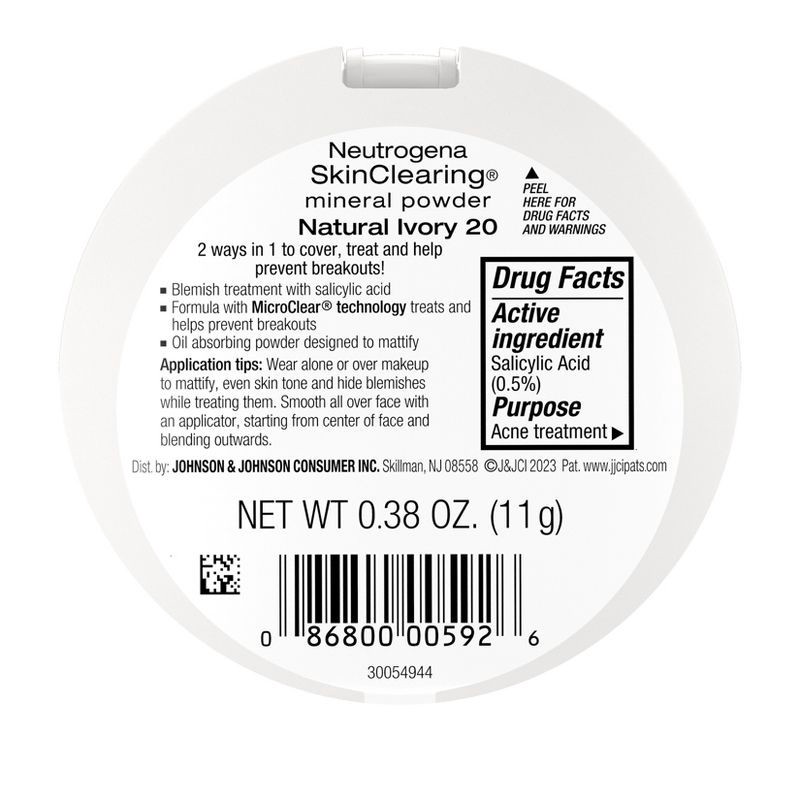slide 4 of 9, Neutrogena SkinClearing Mineral Acne-Concealing Pressed Powder with Salicylic Acid to Help Cover, Treat & Prevent Breakouts - 20 Natural Ivory, 1 ct
