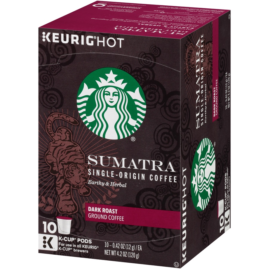 slide 3 of 7, Starbucks Coffee Dark Roast Ground Sumatra Single Origin K-Cup Pods, 10 ct; 0.42 oz