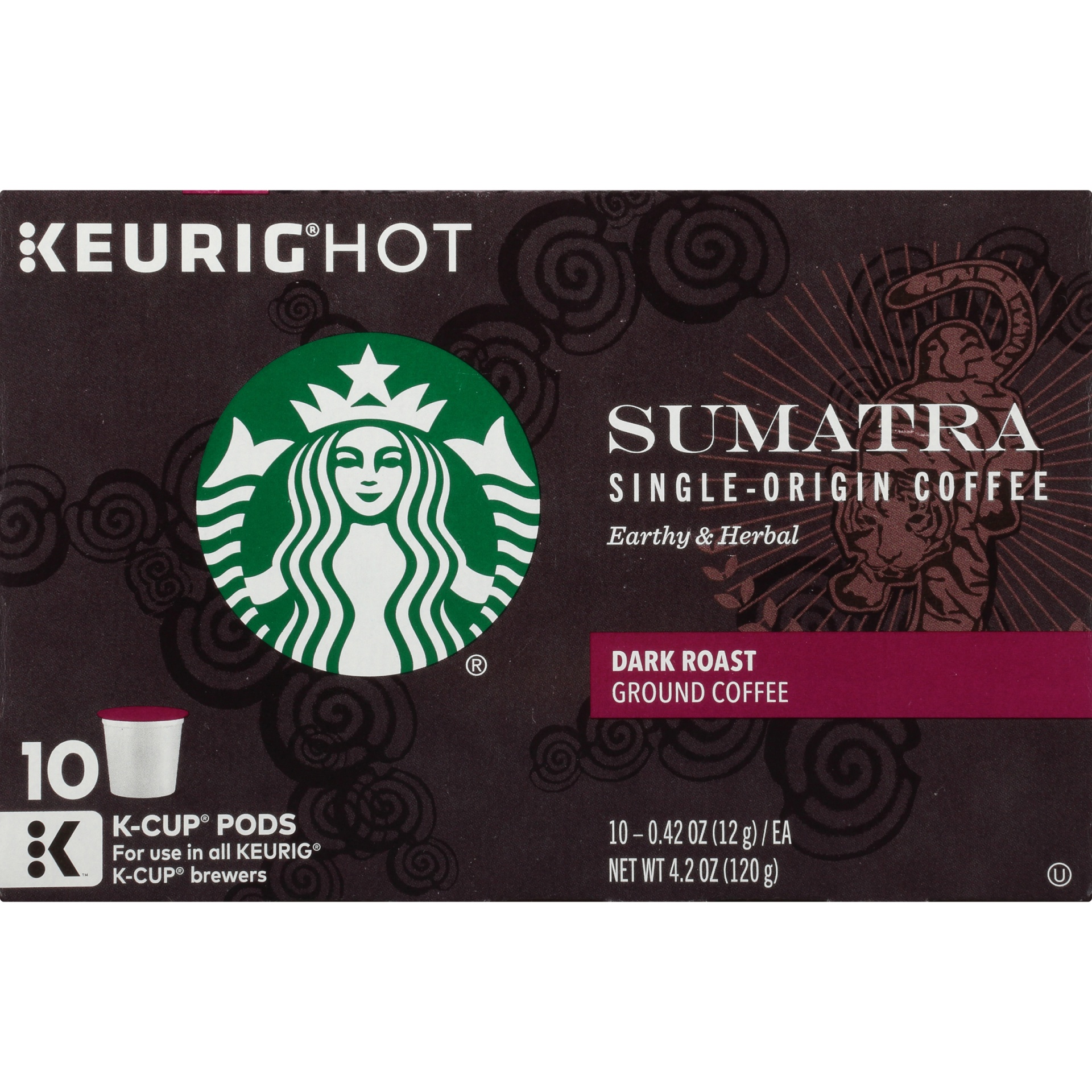 slide 5 of 7, Starbucks Coffee Dark Roast Ground Sumatra Single Origin K-Cup Pods, 10 ct; 0.42 oz