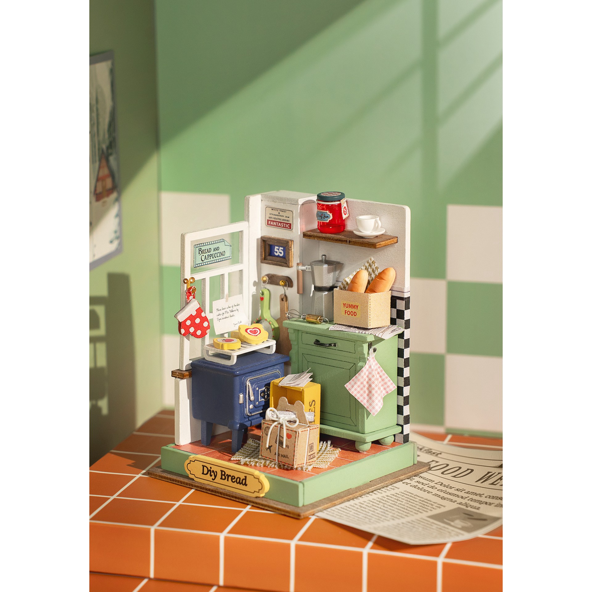 slide 9 of 9, Robotime Rolife Afternoon Baking Time Diy Miniature Kit, 3.74 in x 2.76 in x 2.76 in