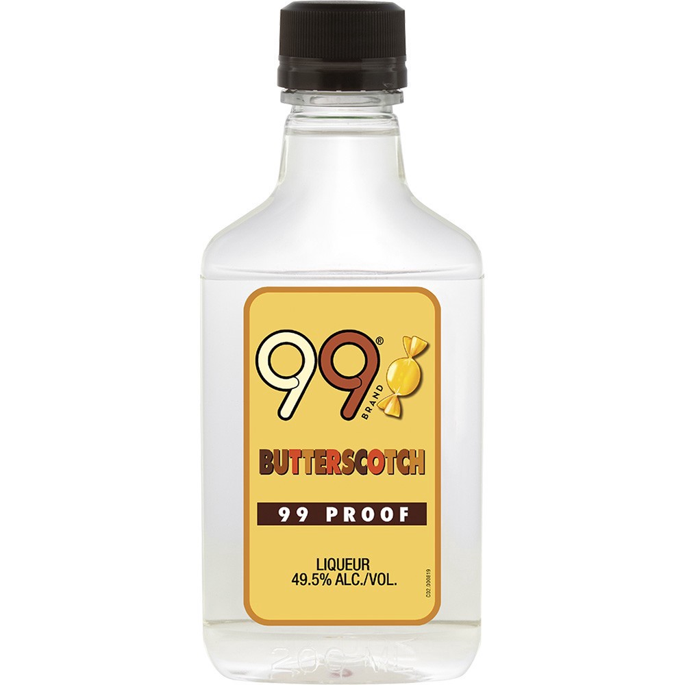 slide 1 of 1, 99 Brand Butterscotch Liqueur 200ml Bottle – 49.5% ABV (99 Proof), Rich Buttery Flavor, 200 ml