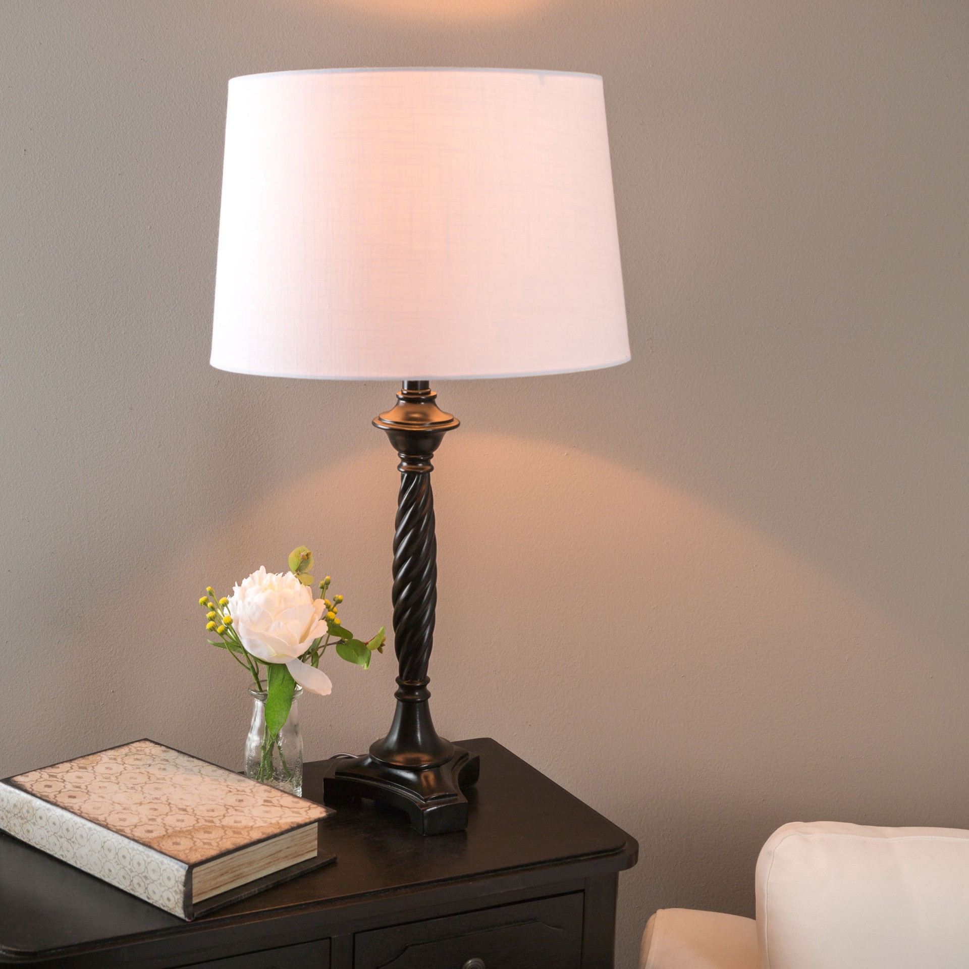 slide 2 of 6, allen + roth 22-in Black Plug-in 3-way Resin Lamp Base, 1 ct