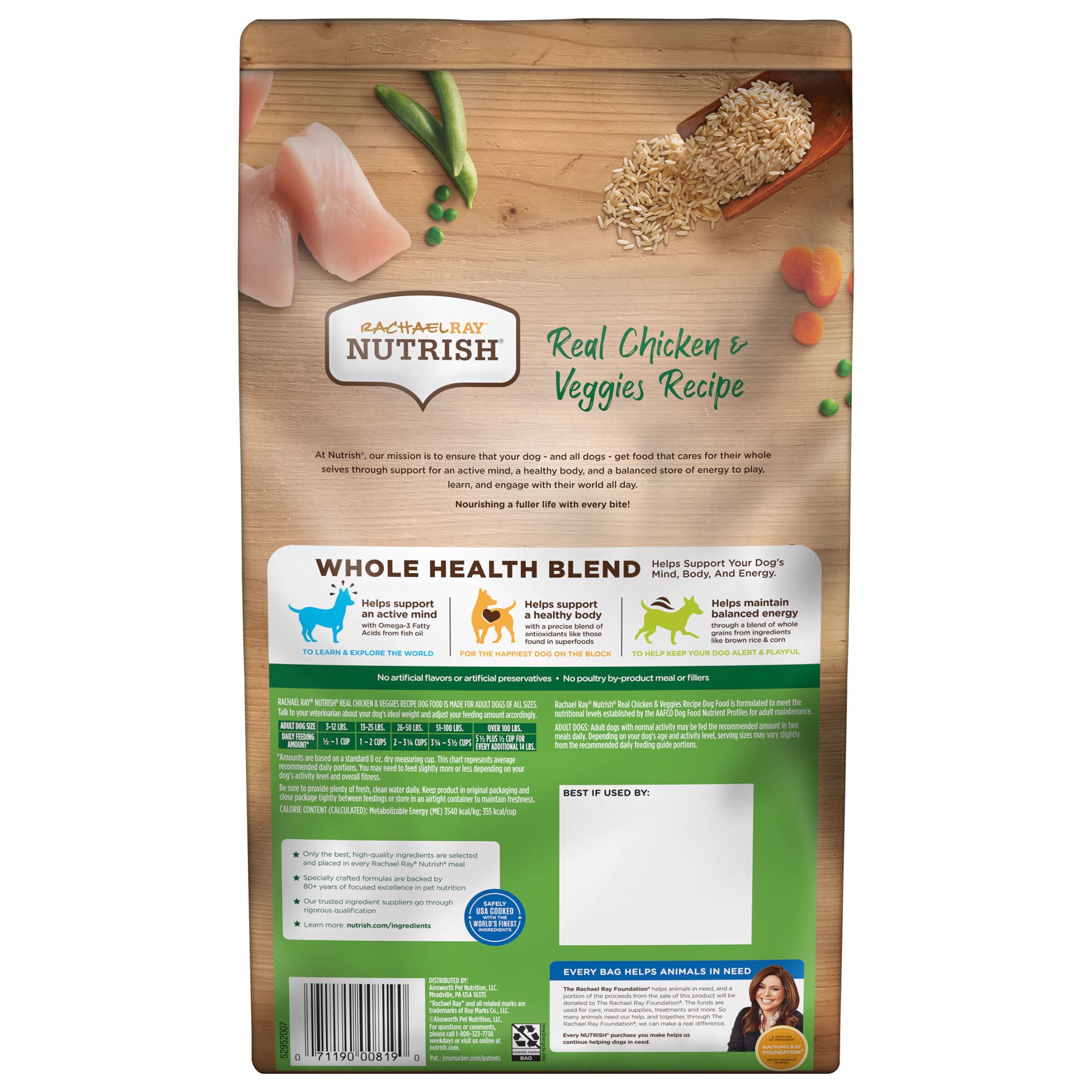 slide 8 of 9, Rachael Ray Nutrish Real Chicken & Veggies Recipe Whole Health Blend Dry Dog Food, 3.5 lb. Bag (Rachael Ray), 56 oz
