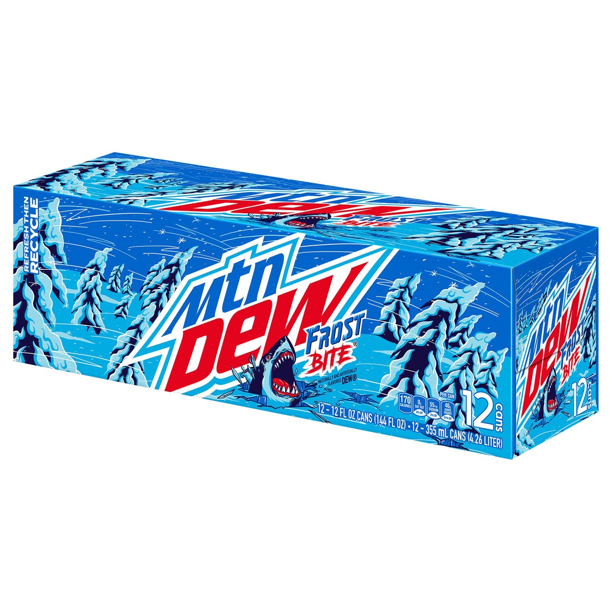 slide 3 of 6, Mountain Dew Frost Bite Soda Naturally & Artificially Flavored DEW 12 Fl Oz 12 Count, 12 ct