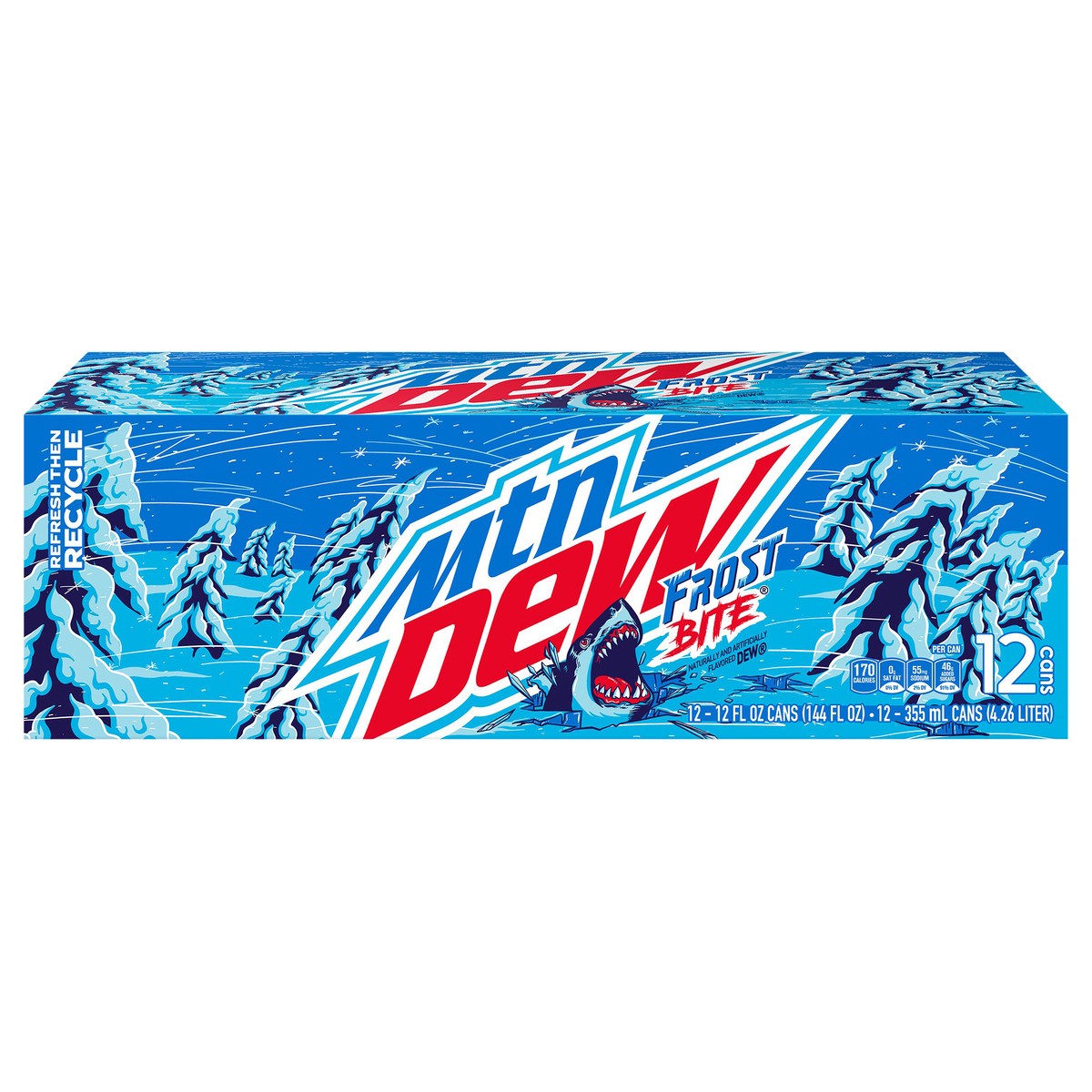slide 1 of 6, Mountain Dew Frost Bite Soda Naturally & Artificially Flavored DEW 12 Fl Oz 12 Count, 12 ct