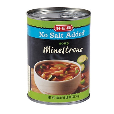 slide 1 of 1, H-E-B No Salt Added Minestrone Soup, 19.8 oz