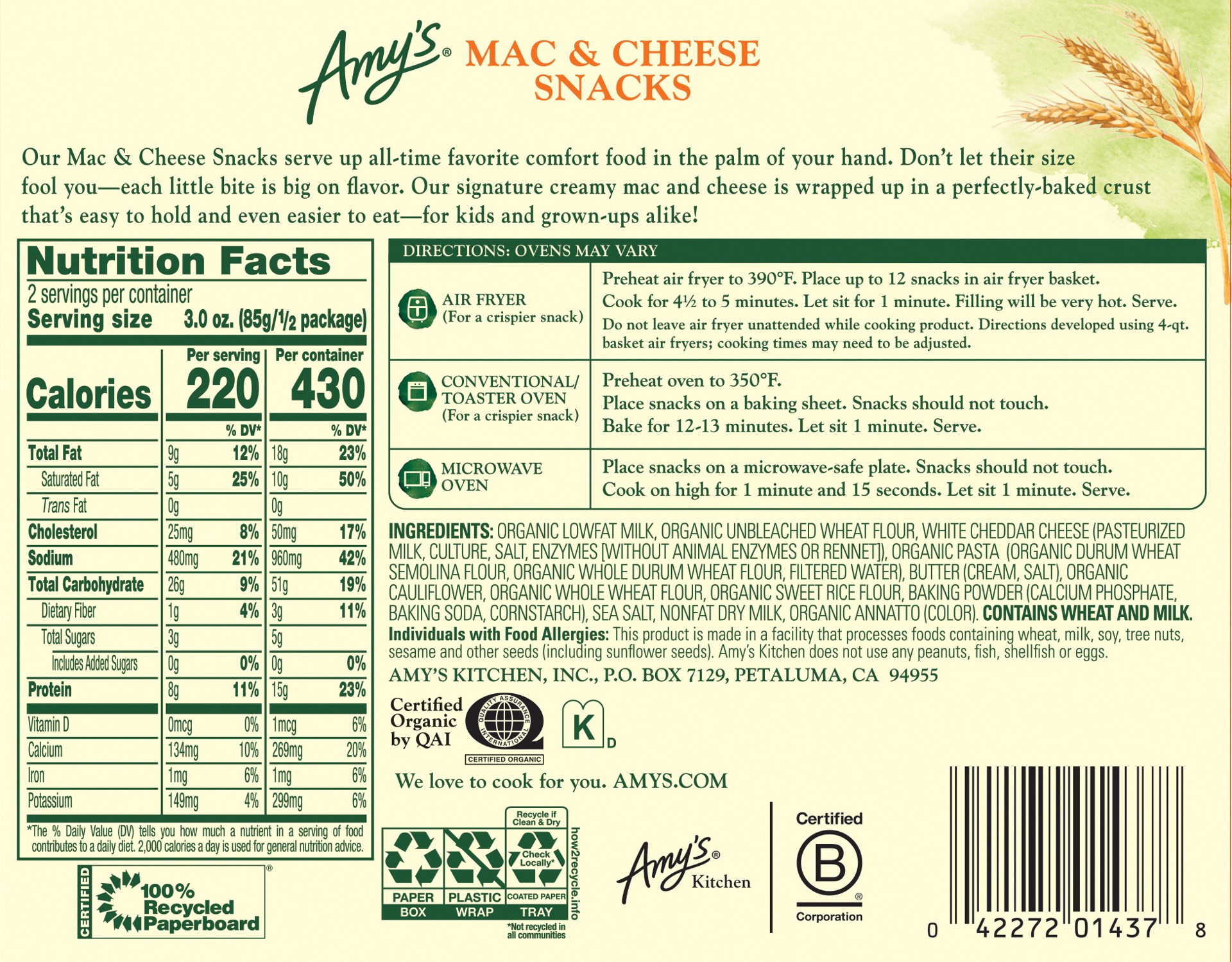 slide 3 of 4, Amy's Kitchen Mac & Cheese Snacks, 6 oz