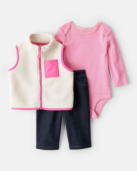 slide 1 of 6, Carter's Carters Baby Girl 3-Piece Fleece Vest Outfit Set - Pink Pink 18M, 3 pc