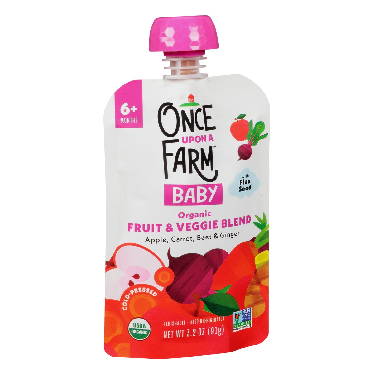 slide 5 of 9, Once Upon a Farm Apple, Carrot and Beet Organic Baby Food Pouch, 3.2oz, 3.2 oz