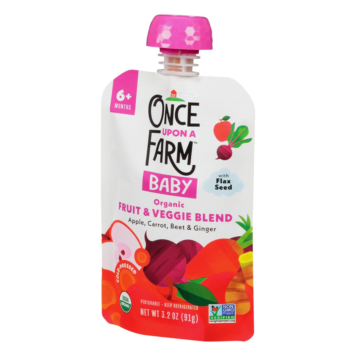 slide 3 of 9, Once Upon a Farm Apple, Carrot and Beet Organic Baby Food Pouch, 3.2oz, 3.2 oz