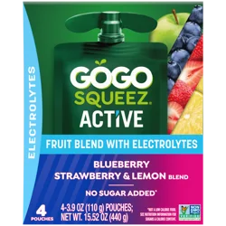 GoGo squeeZ Blueberry Strawberry & Lemon Fruit Blend with Electrolytes 4 ea