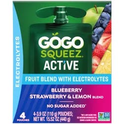 GoGo squeeZ Blueberry Strawberry & Lemon Fruit Blend with Electrolytes 4 ea