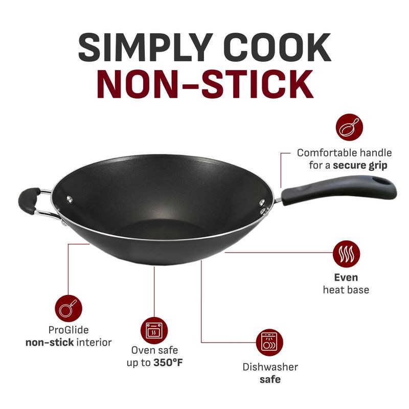 slide 7 of 10, T-fal 14" Specialty Wok, Simply Cook Nonstick Cookware Black, 1 ct