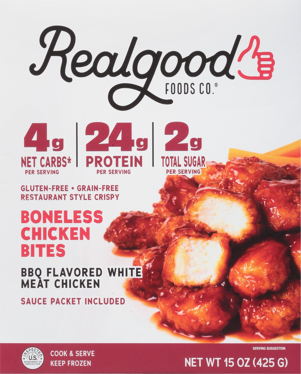 slide 7 of 14, Realgood Foods Co. Boneless BBQ Flavored White Meat Chicken Chicken Bites 15 oz, 15 oz