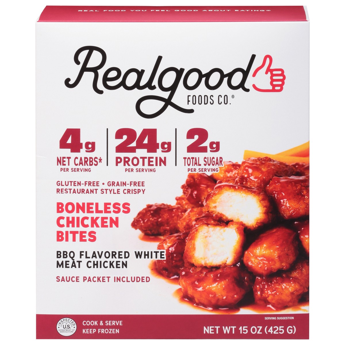 slide 8 of 14, Realgood Foods Co. Boneless BBQ Flavored White Meat Chicken Chicken Bites 15 oz, 15 oz
