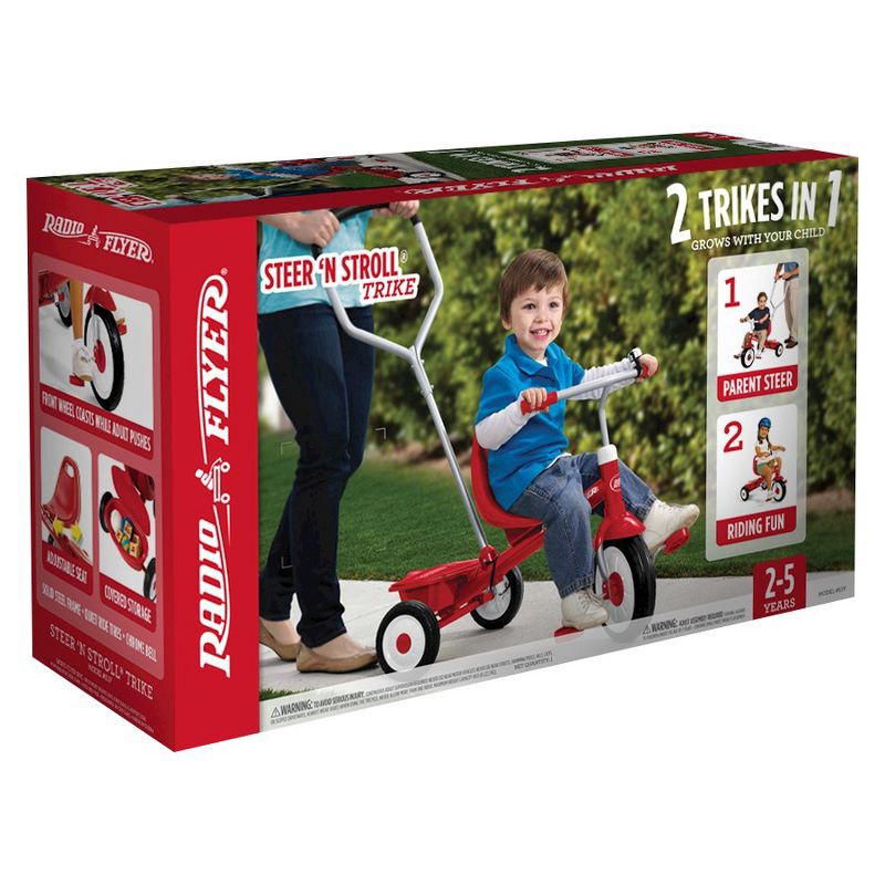 slide 9 of 9, Radio Flyer Steer and Stroll Trike - Red: Adjustable Seat, Steel Frame, EVA Tires, 1 ct