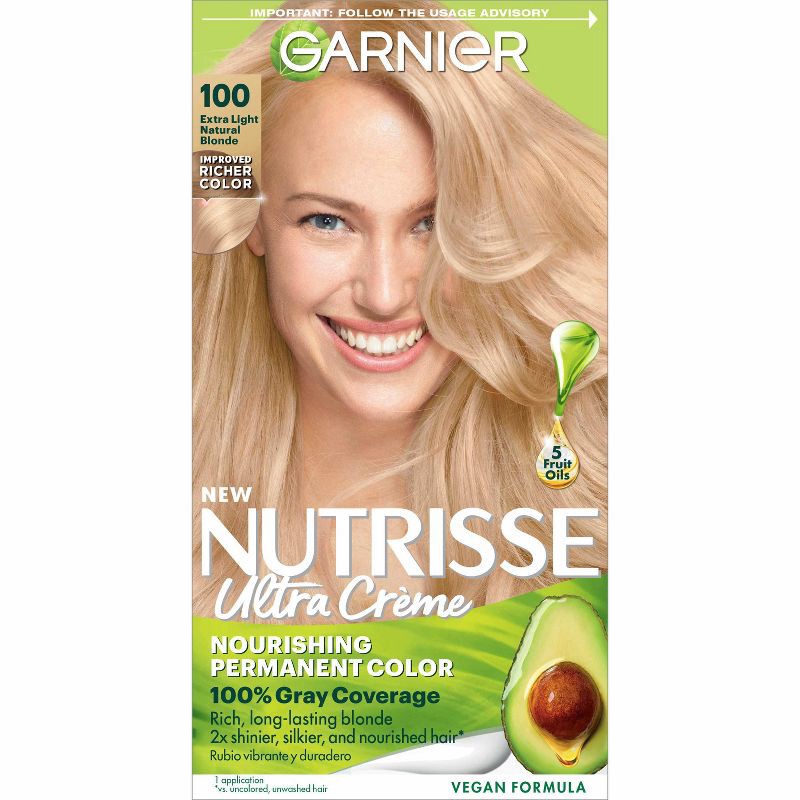 slide 1 of 9, Garnier Nutrisse Nourishing Permanent Hair Color Creme - 100 Extra-Light Natural Blonde, 1 ct