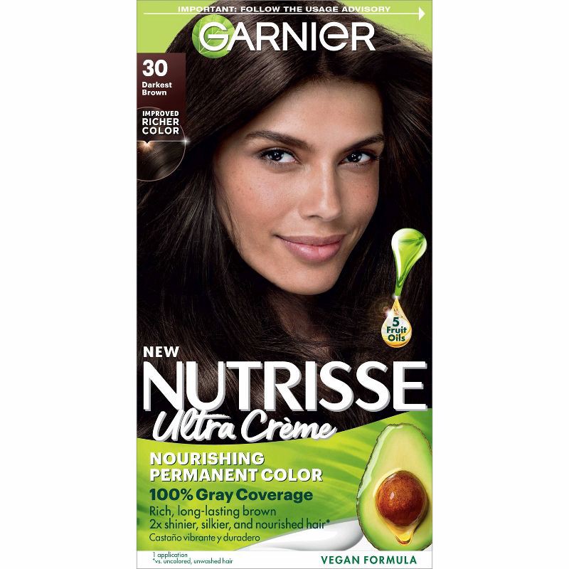 slide 1 of 9, Garnier Nutrisse Nourishing Permanent Hair Color Creme - 30 Darkest Brown, 1 ct