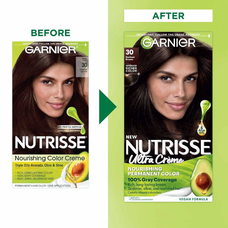 slide 9 of 9, Garnier Nutrisse Nourishing Permanent Hair Color Creme - 30 Darkest Brown, 1 ct