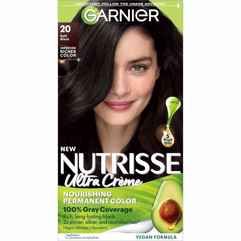 slide 1 of 9, Garnier Nutrisse Nourishing Permanent Hair Color Creme - 20 Soft Black, 1 ct