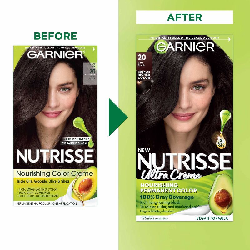 slide 9 of 9, Garnier Nutrisse Nourishing Permanent Hair Color Creme - 20 Soft Black, 1 ct