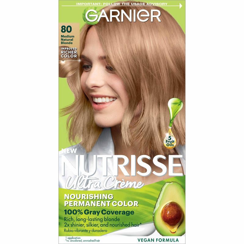 slide 1 of 9, Garnier Nutrisse Nourishing Permanent Hair Color Creme - 80 Medium Natural Blonde, 1 ct