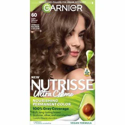 Garnier Nutrisse Nourishing Permanent Hair Color Creme - 60 Light Brown: For All Hair Types, Vegan, Contains Argan Oil