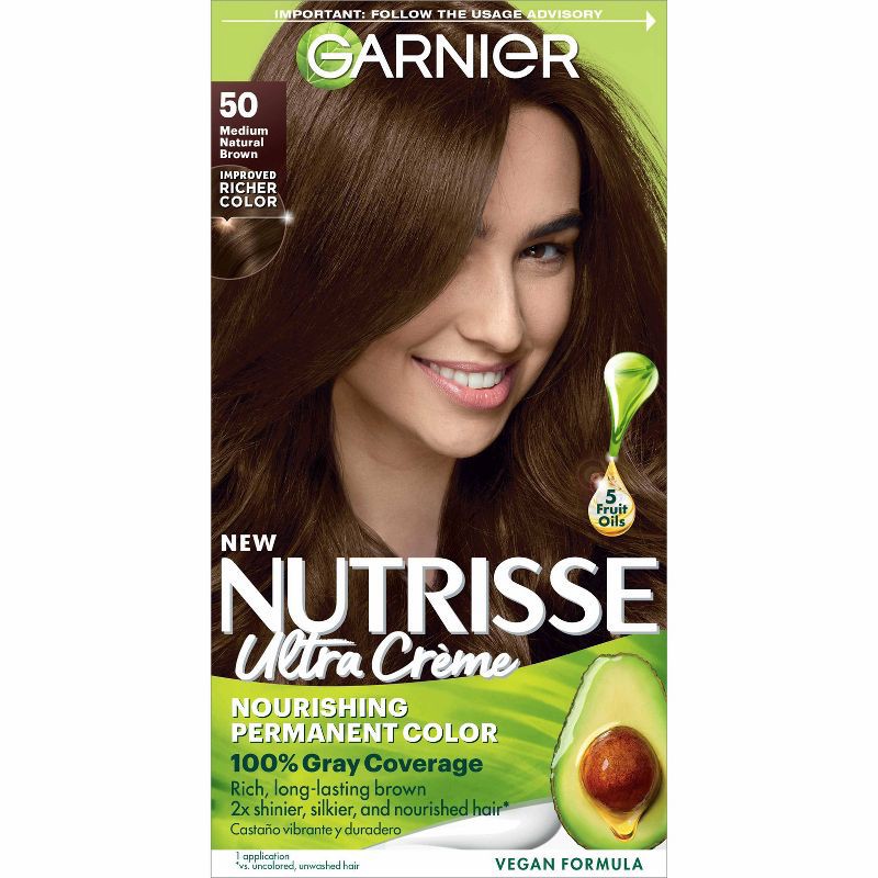 slide 1 of 9, Garnier Nutrisse Nourishing Permanent Hair Color Creme - 50 Medium Natural Brown, 1 ct