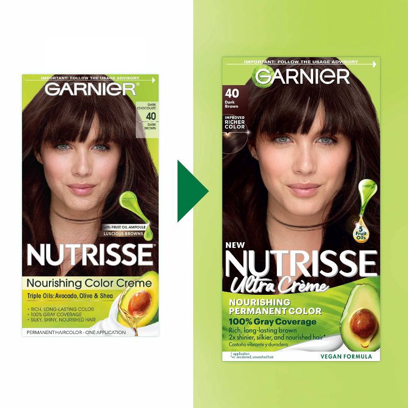 slide 7 of 7, Garnier Nutrisse Nourishing Permanent Hair Color Creme - 40 Dark Brown, 1 ct